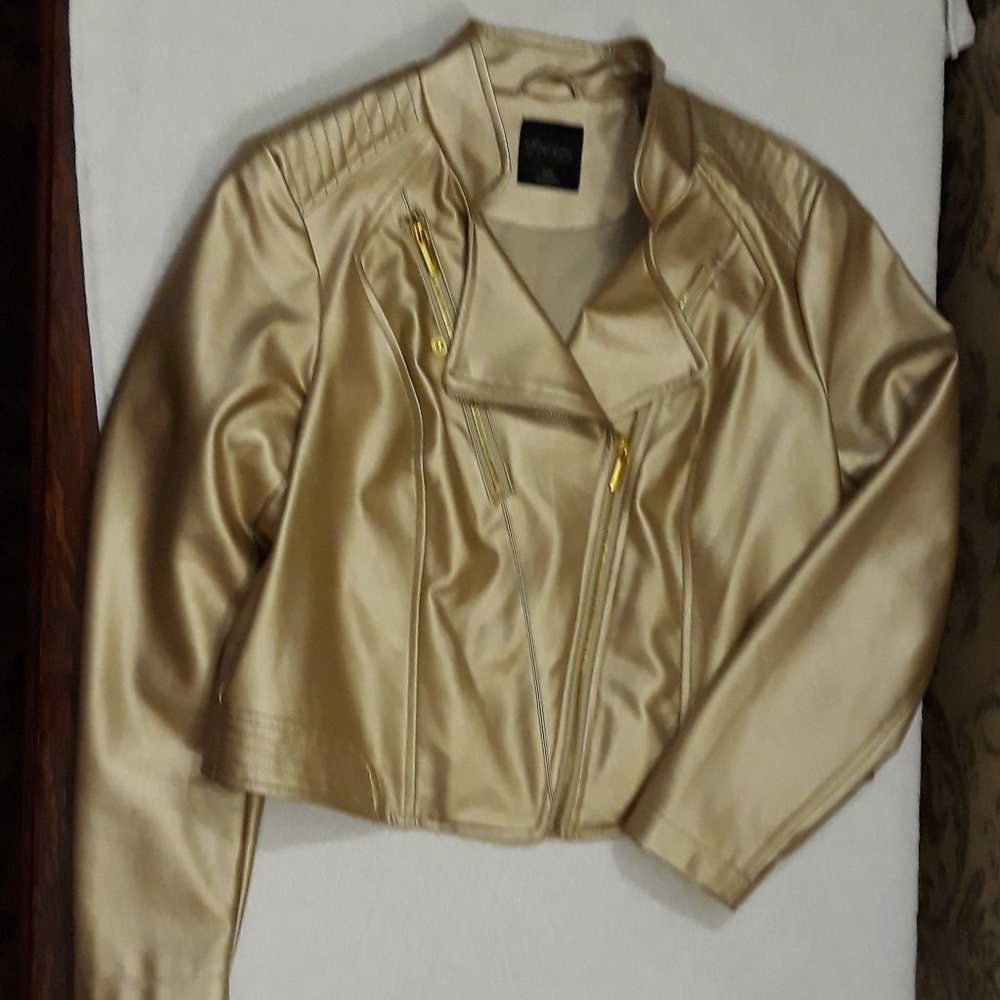 Gold Faux Leather Moto Jacket & Reptile print top